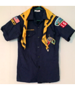 Boy Scouts shirt youth size 14 blue &amp; 2 scarves, 1 yellow, 1 plaid USA made - £10.09 GBP