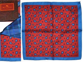 ETRO Double Face Scarf, Men 100% Silk Made In Italy 33x33cm ET02 T0G - $81.85