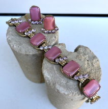 Vintage Juliana D&amp;E Pink Satin Glass Pink Rhinestones Bracelet Clip Earrings Set - £99.56 GBP