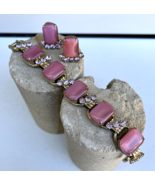 Vintage Juliana D&amp;E Pink Satin Glass Pink Rhinestones Bracelet Clip Earr... - £99.75 GBP