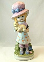 Vintage Lego Porcelain Figurine Girl with Cat Child in Hat Polka Dot Apron - £7.16 GBP