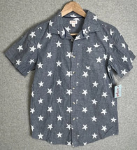 Cat &amp; Jack Short Sleeve Button Up Shirt Boys XL Blue White Star Print - £7.98 GBP