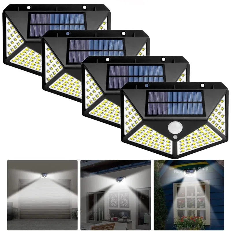 100LED outdoor solar lamp motion Wall Lamp Waterproof LED Solar Light For the Ga - £57.34 GBP