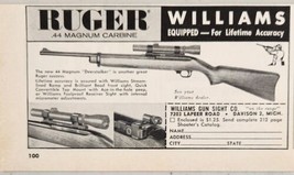 1962 Print Ad Ruger 44 Magnum Carbine Deerstalker Williams Sights Davison,MI - £7.87 GBP