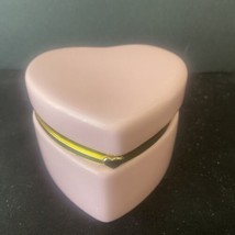 Heart Shaped Trinket Box Hinged Jewelry Gift Box Pink Ceramic Dish with Lid 3” - £5.36 GBP