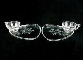 Indiana Glass Triangle Snack Plate &amp; Cup Sets, Snowflakes, Lot of 2, #SN... - $14.65