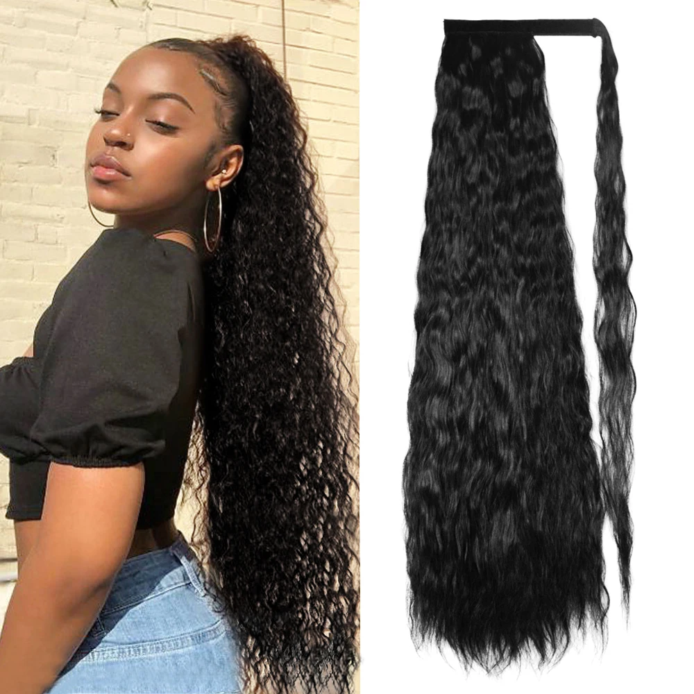 34inch Long Ponytail Curly Wrap Ponytail Extensions Corn Wavy Natural Hairpiece - £16.79 GBP