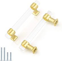 15 Pack 3-1/2&quot; Gold Kitchen Cabinet Hardware Acrylic Drawer Pulls,Modern... - £67.60 GBP