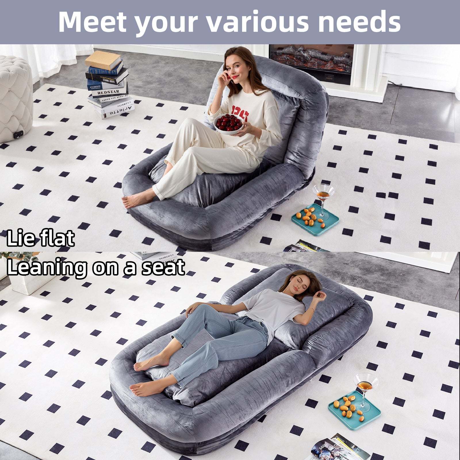 Gray Flannelette Folding Sofa Chair: Gaming, Relaxation, Adjustable Item image 10