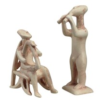 Set Cycladic Male Flute &amp; Harp Players Museum Copy Terracotta Statue Scu... - $18.00
