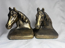 Vtg Cast Iron Bronze Colored Horse Head Equine Animal Pair of Bookends - £31.92 GBP
