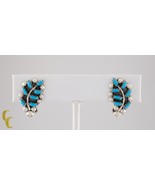 Vintage Sterling Silver Vibrant-Blue Turquoise Leaf Clip-On Navajo Earrings - €90,23 EUR