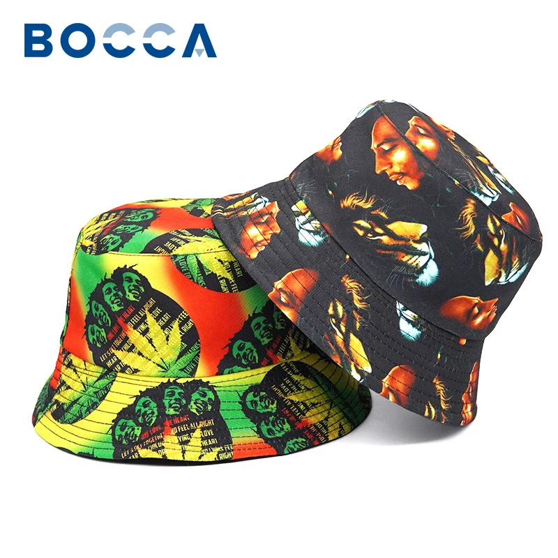 Bocca 2023 Jamaica Bucket Hat Bob Marley Print Panama Fisherman Hats For Men - £13.92 GBP