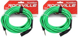 2 Rockville RCXMB20-G Green 20&#39; Male REAN XLR to 1/4&#39;&#39; TRS Balanced Cables - £35.97 GBP