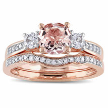 1.75Ct Morganite &amp; Diamond Bridal Engagement Ring Set 14k Rose Gold Over - £113.45 GBP