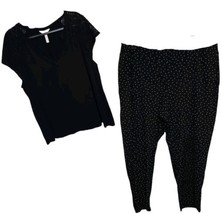 Soma Set XXL Black White Polka Dot Pants W Pockets Shirt Lace Sleeve Loungewear  - £28.03 GBP