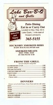 Lake Bar B Q &amp; Grille Menu Card &amp; Placemat Menu Lake Ozark Missouri Bagnell Dam - £14.34 GBP