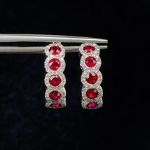 2.50Ct Round Cut Simulated Red Ruby Huggie Hoop Earrings 14K White Gold Plated - £46.03 GBP