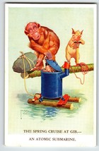 Monkey Chimp Pig Submarine Postcard Larson Wood Signed Fantasy Anthropomorphic - £14.92 GBP