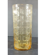 Vintage YELLOW Amber GLASS WAFFLE BLOCK Pattern Water Ice Tea MCM 6&quot; - $230.21 MXN