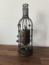 Epic Wire Wine Bottle Shaped Cork Holder Black Metal Wire Wrapped Glass Marbles - £19.97 GBP