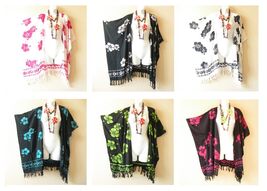 CG39 Hibiscus Batik Kaftan Open Front Plus Hippy Jacket Cover up Top - u... - $24.90