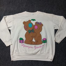 Vintage Free Style Sweatshirt Women XL White Teddy Bear Squeezins Greetings - £21.68 GBP