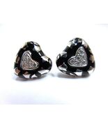 Fidia Gioielli Italy 18K White Gold Heart Earrings Black Enamel Diamonds... - $855.00