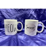 Set of 2 Large White Coffee Tea Mugs Meow &amp; Woof Nose Mouth on Bottom Cu... - £15.22 GBP