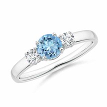 ANGARA 5mm Natural Aquamarine and Diamond Three Stone Engagement Ring in Silver - £450.00 GBP+
