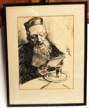 M. Hara Pen &amp; Ink Portrait of a Rabbi - £90.48 GBP