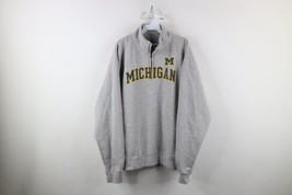 Vtg Mens XL Spell Out University of Michigan Half Zip Pullover Sweatshirt Gray - £38.88 GBP