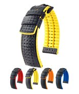 HIRSCH Ayrton Natural Rubber &amp; Leather Watch Strap - Black/Yellow - L - ... - £85.47 GBP