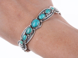 6 3/8&quot; David Reeves Navajo Heavy Stamped sterling and turquoise bracelet - £353.04 GBP