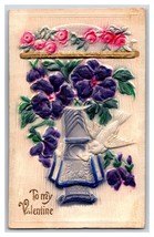 To My Valentine Purple Flowers Vase High Relief Embossed Airbrushed Postcard W7 - £6.18 GBP