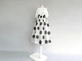Summer Organza Polka Dot Midi Skirt Outfit Women A-line Plus Size Party Skirt image 2
