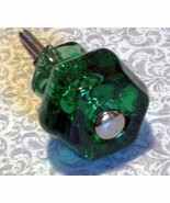 Set Of 8 Emerald Green Glass Depression Cabinet Knobs Vintage Restoration - $43.00
