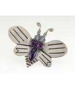 Large Sterling Silver Butterfly With Amethyst Brooch, 85mm Wide! 39.5gr - $7,975.60 MXN