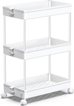 Spacekeeper Storage Rolling Cart, 3 Tier Laundry Room Organization, White. - $38.93