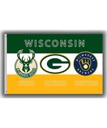 Milwaukee Bucks, Brewers, Green bay Packers Flag 90x150cm 3x5ft Wisconsi... - €13,07 EUR