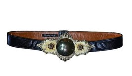 ALEXIS KIRK COUTURE Belt 80s Luxury Extravagant 33&quot; Vintage Designer Huge Buckle - £111.47 GBP
