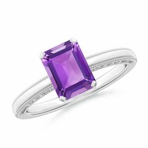 ANGARA Emerald Cut Amethyst Solitaire Ring with Milgrain for Women in 14K Gold - £511.30 GBP