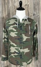 PACSUN Men&#39;s Camouflage Hooded Button Front Shirt Distressed Cotton Size Small - £14.81 GBP