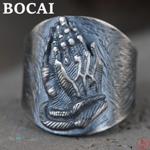S925 Sterling Silver Rings for Men New Fashion Handmade Personality Hands In One - £57.62 GBP