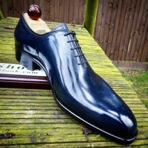 Oxford Men Blue Derby Plain Laceup Luxury Spectator Leather Handmade Dress Shoes - £117.67 GBP+