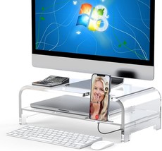 Beimu Acrylic Monitor Stand Riser Acrylic Computer Stand Laptop Riser With - £32.19 GBP