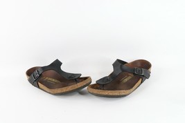Vtg Birkenstock Womens 7 Distressed Leather Buckle Toe Thong Sandals Bla... - $646.12 MXN
