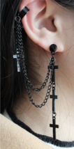 Punk Gothic Cross Exaggerated Metal Chain Drop Dangle Earrings - £9.59 GBP