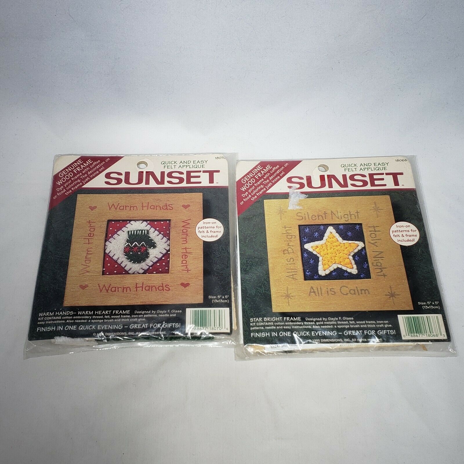 2 Dimensions Sunset Christmas Felt Applique Kits Mittens Star Framed 18068 18070 - $14.95