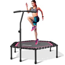 48'' Fitness Trampoline With Adjustable Handle Bar, Silent Trampoline Bungee Reb - £172.99 GBP